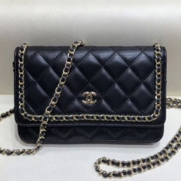Chanel Quilted Lambskin Chain Trim Wallet on Chain WOC AP0674 Black 2019 Collection AQ02010 Chanel Quilted Lambskin Chain Trim Wallet on Chain WOC AP0674 Black 2019 Collection AQ02010