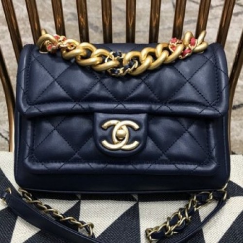 Chanel Quilted Lambskin Small Flap Bag AS0936 Blue 2019 Collection AQ03559 Chanel Quilted Lambskin Small Flap Bag AS0936 Blue 2019 Collection AQ03559