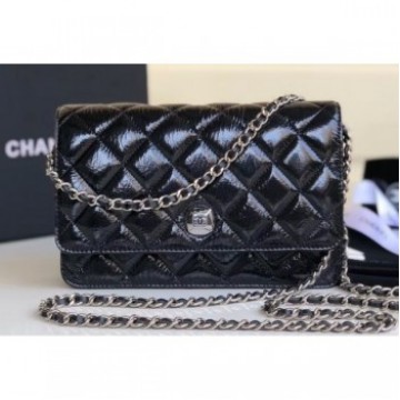 Chanel Metallic Aged Lambskin Wallet On Chain WOC Bag A84510 Black 2018 AQ03812