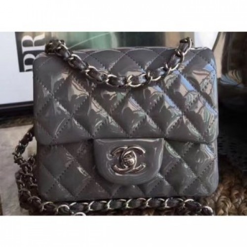 Chanel Patent Leather Mini Classic Flap Bag A1115 Gray AQ04195 Chanel Patent Leather Mini Classic Flap Bag A1115 Gray AQ04195