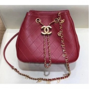 Chanel Charms Lambskin Drawstring Bucket Mini Bag Burgundy 2019 AQ03748