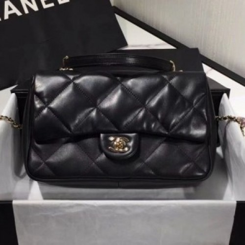 Chanel Quilted Lambskin Classic Medium Flap Bag with Handle AS1115 Black 2019 Collection AQ01290