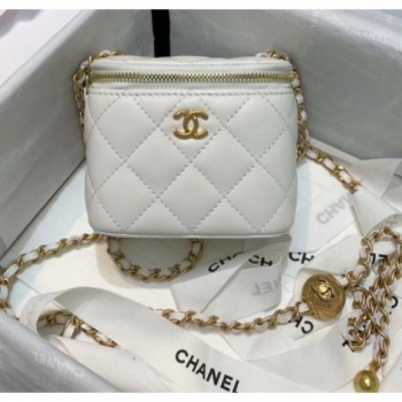 Chanel Lambskin Small Classic Box with Chain And Gold Metal Ball AP1447 White 2020 Collection AQ03800 Chanel Lambskin Small Classic Box with Chain And Gold Metal Ball AP1447 White 2020 Collection AQ03800