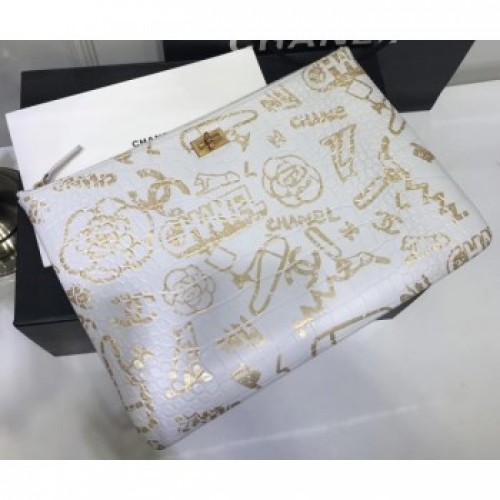 Chanel Crocodile Embossed Printed Leather Reissue 2.55 Pouch Clutch Large Bag A82726 White 2019 AQ02629 Chanel Crocodile Embossed Printed Leather Reissue 2.55 Pouch Clutch Large Bag A82726 White 2019 AQ02629