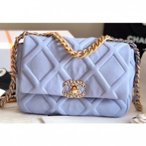 Chanel 19 Small Jersey Flap Bag AS1160 Baby Blue 2020 AQ01428