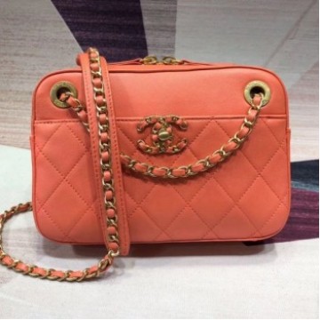 Chanel Quilted Lambskin Chain CC Camera Case AS0971 Orange 2019 Collection AQ01629 Chanel Quilted Lambskin Chain CC Camera Case AS0971 Orange 2019 Collection AQ01629