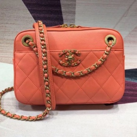 Chanel Quilted Lambskin Chain CC Camera Case AS0971 Orange 2019 Collection AQ01629 Chanel Quilted Lambskin Chain CC Camera Case AS0971 Orange 2019 Collection AQ01629