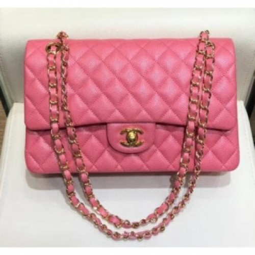Chanel Grained Caflskin Medium Classic Flap Bag A01112 Pink With Gold Hardware AQ01819