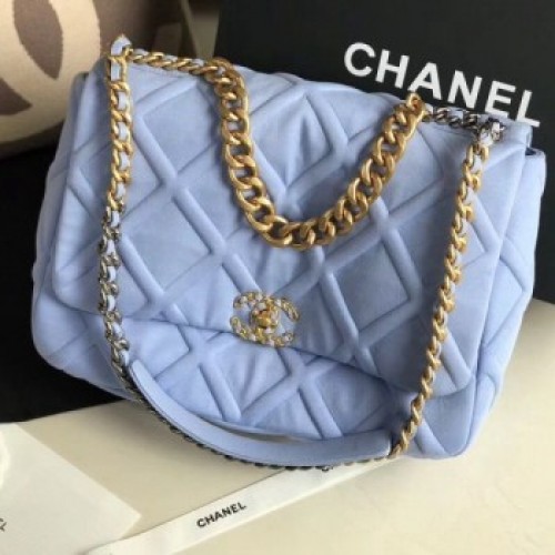 Chanel 19 Quilted Jersey Maxi Flap Bag AS1162 Blue 2019 Collection AQ00966 Chanel 19 Quilted Jersey Maxi Flap Bag AS1162 Blue 2019 Collection AQ00966