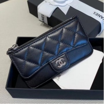 Chanel Quilted Lambskin Zipped Classic Card Holder AP0767 Black/Silver 2019 Collection AQ01387 Chanel Quilted Lambskin Zipped Classic Card Holder AP0767 Black/Silver 2019 Collection AQ01387