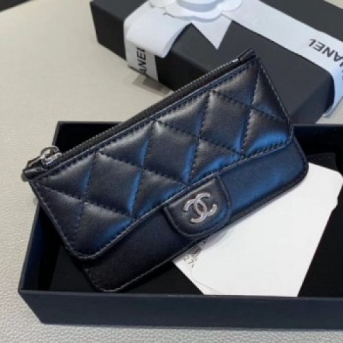 Chanel Quilted Lambskin Zipped Classic Card Holder AP0767 Black/Silver 2019 Collection AQ01387 Chanel Quilted Lambskin Zipped Classic Card Holder AP0767 Black/Silver 2019 Collection AQ01387
