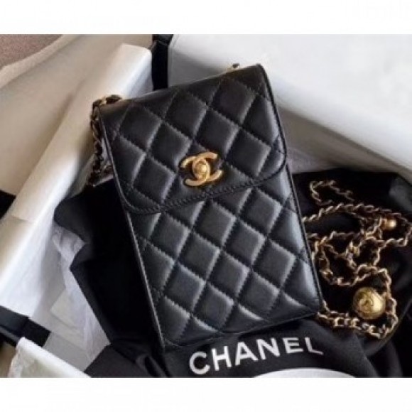 Chanel Pearl on Chain Phone Holder with Chain Bag AP1448 Black 2020 AQ04204 Chanel Pearl on Chain Phone Holder with Chain Bag AP1448 Black 2020 AQ04204