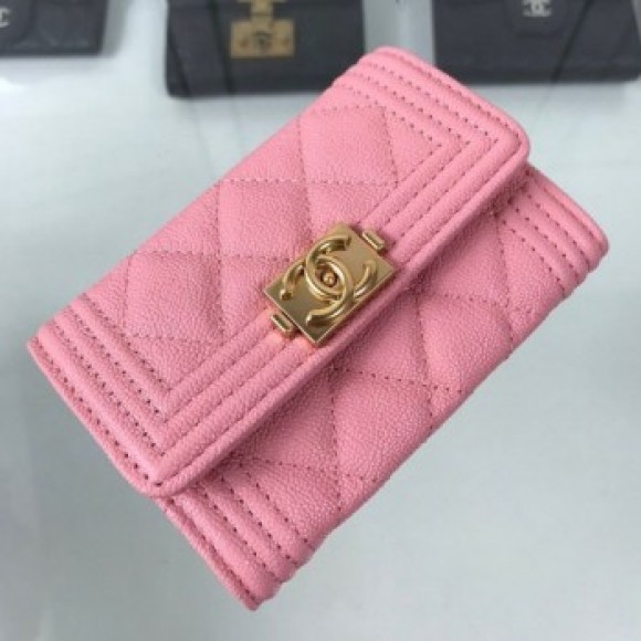 Chanel Quilted Grained Small Flap Boy Wallet A80603 Pink/Gold 2019 Collection AQ02048 Chanel Quilted Grained Small Flap Boy Wallet A80603 Pink/Gold 2019 Collection AQ02048