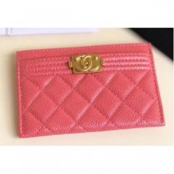 Chanel Pearl Caviar Leather Boy Card Holder Dark Pink 2018 AQ04228
