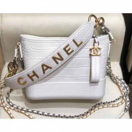 Chanel Crocodile Embossed Calfskin Gabrielle Small Hobo Bag AS0865 White 2019 AQ01522 Chanel Crocodile Embossed Calfskin Gabrielle Small Hobo Bag AS0865 White 2019 AQ01522