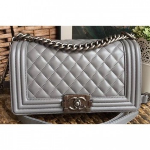 Chanel Lambskin Boy Flap Medium Bag Gray/Silver AQ04076