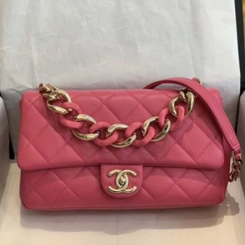 Chanel Quilted Lambskin Large Flap Bag with Resin Chain AS1354 Pink 2019 Collection AQ00943 Chanel Quilted Lambskin Large Flap Bag with Resin Chain AS1354 Pink 2019 Collection AQ00943