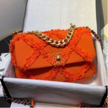 Chanel 19 Medium Maxi-Quilted Fringe Canvas Flap Bag AS1160 Orange 2020 Collection AQ02364 Chanel 19 Medium Maxi-Quilted Fringe Canvas Flap Bag AS1160 Orange 2020 Collection AQ02364