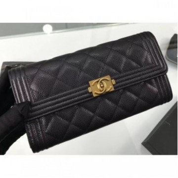 Chanel Grained Calfskin Boy Long Flap Wallet A80286 Black/Gold AQ03527 Chanel Grained Calfskin Boy Long Flap Wallet A80286 Black/Gold AQ03527