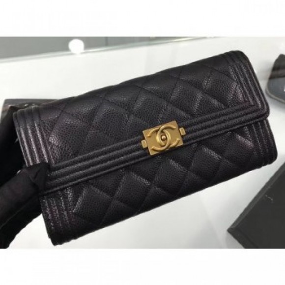 Chanel Grained Calfskin Boy Long Flap Wallet A80286 Black/Gold AQ03527 Chanel Grained Calfskin Boy Long Flap Wallet A80286 Black/Gold AQ03527