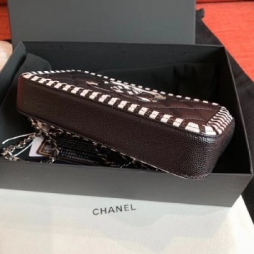 Chanel Striped Grained Calfskin CC Filigree Clutch With Chain Bag A84450 Black 2019 AQ01939 Chanel Striped Grained Calfskin CC Filigree Clutch With Chain Bag A84450 Black 2019 AQ01939