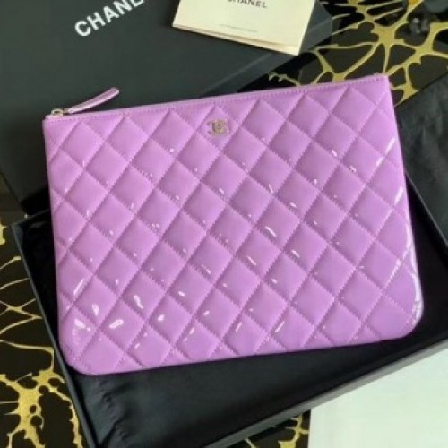 Chanel Quilted Patent Leather Medium Pouch Purple 2020 Collection AQ03661 Chanel Quilted Patent Leather Medium Pouch Purple 2020 Collection AQ03661