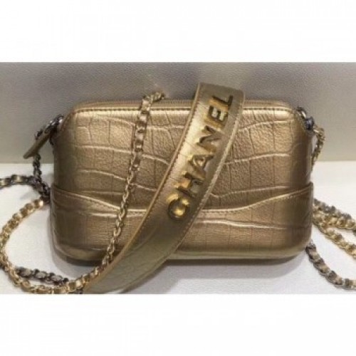 Chanel Crocodile Embossed Calfskin Gabrielle Clutch With Chain Bag A94505 Metallic Gold 2019 AQ02756
