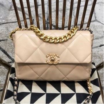 Chanel 19 Large Quilted Goatskin Flap Bag AS1161 Nude 2019 Collection AQ03516