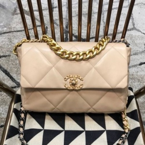 Chanel 19 Large Quilted Goatskin Flap Bag AS1161 Nude 2019 Collection AQ03516