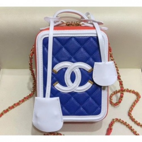 Chanel Grained Calfskin CC Filigree Vanity Case Bag AS0988 Blue 2019 AQ03740 Chanel Grained Calfskin CC Filigree Vanity Case Bag AS0988 Blue 2019 AQ03740
