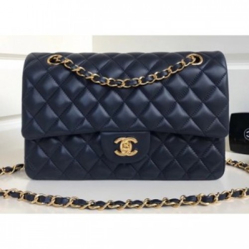 Chanel Classic Flap Medium Bag A1112 Navy Blue in Sheepskin Leather with Gold Hardware AQ00791 Chanel Classic Flap Medium Bag A1112 Navy Blue in Sheepskin Leather with Gold Hardware AQ00791