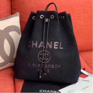 Chanel Cambo Canvas Backpack Black 2020 Collection AQ03842 Chanel Cambo Canvas Backpack Black 2020 Collection AQ03842