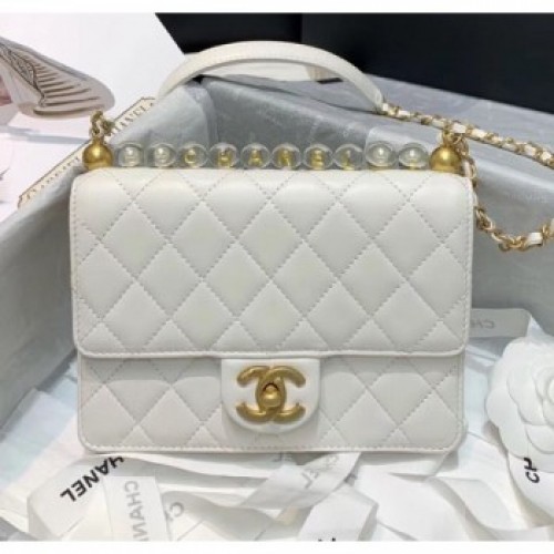 Chanel Acrylic Beads Goatskin Small Falp Bag AS0585 White 2020 Collection AQ01380 Chanel Acrylic Beads Goatskin Small Falp Bag AS0585 White 2020 Collection AQ01380