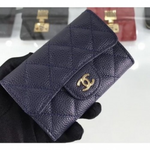 Chanel Grained Leather Classic Flap Card Holder A80799 Navy Blue/Gold AQ03620 Chanel Grained Leather Classic Flap Card Holder A80799 Navy Blue/Gold AQ03620