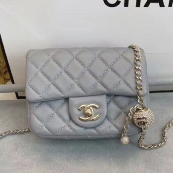 Chanel Quilted Leather Flap Bag with Crystal Ball AS1786 Gray 2020 Collection AQ03686 Chanel Quilted Leather Flap Bag with Crystal Ball AS1786 Gray 2020 Collection AQ03686