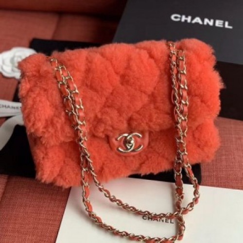 Chanel Shearling Lambskin Medium Flap Bag AS1063 Orange 2019 Collection AQ03137 Chanel Shearling Lambskin Medium Flap Bag AS1063 Orange 2019 Collection AQ03137