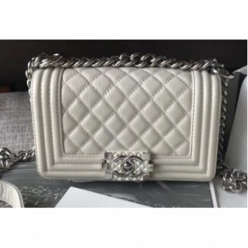 Chanel Small Metallic Crumpled Waxy Leather Resin Boy Flap Shoulder Bag Creamy AQ01189 Chanel Small Metallic Crumpled Waxy Leather Resin Boy Flap Shoulder Bag Creamy AQ01189