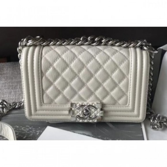 Chanel Small Metallic Crumpled Waxy Leather Resin Boy Flap Shoulder Bag Creamy AQ01189 Chanel Small Metallic Crumpled Waxy Leather Resin Boy Flap Shoulder Bag Creamy AQ01189