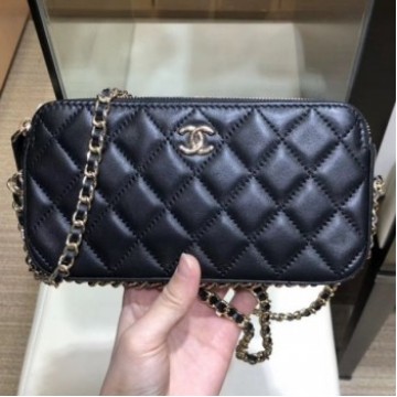 Chanel Quilted Lambskin Double Clutch with Chain AP0738 Black 2019 Collection AQ03058 Chanel Quilted Lambskin Double Clutch with Chain AP0738 Black 2019 Collection AQ03058