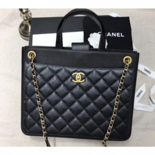Chanel Quilting Shopping Tote Bag Black/Gold 2019 AQ01469 Chanel Quilting Shopping Tote Bag Black/Gold 2019 AQ01469