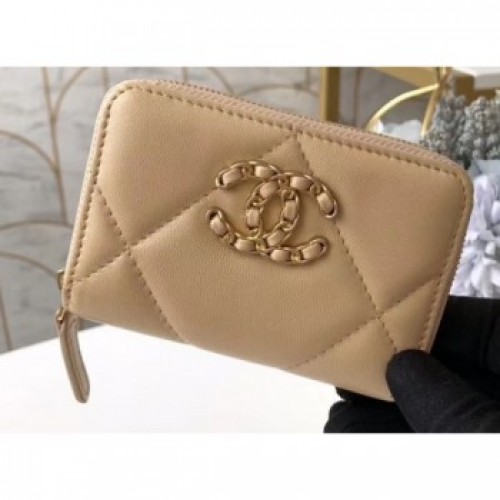 Chanel 19 Leather Zipped Coin Purse AP0949 Beige 2020 AQ04218