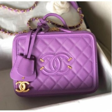 Chanel Grained Calfskin Medium Vanity Case Bag A93343 Purple 2019 Collection AQ03881 Chanel Grained Calfskin Medium Vanity Case Bag A93343 Purple 2019 Collection AQ03881