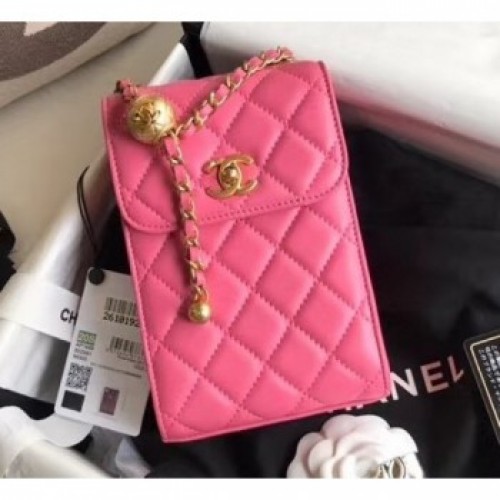 Chanel Pearl on Chain Phone Holder with Chain Bag AP1448 Dark Pink 2020 AQ02358 Chanel Pearl on Chain Phone Holder with Chain Bag AP1448 Dark Pink 2020 AQ02358