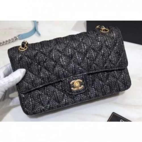 Chanel Braided Canvas Classic Flap Medium Bag Black 2018 AQ02277