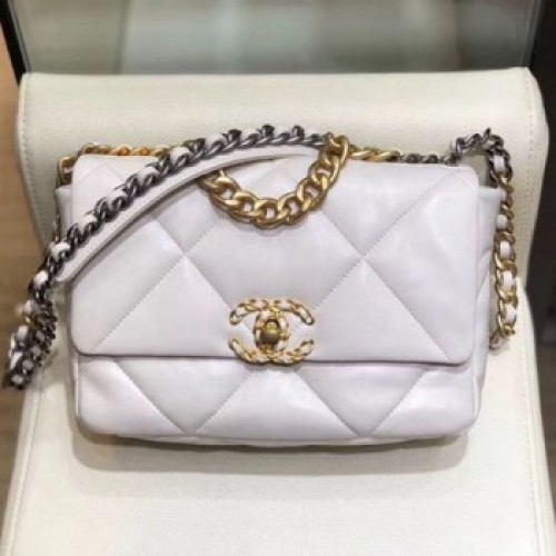 Chanel Lambskin 19 Small Flap Bag AS1160 White 2019 Collection AQ02206 Chanel Lambskin 19 Small Flap Bag AS1160 White 2019 Collection AQ02206