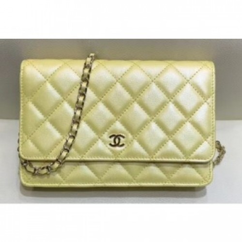 Chanel Iridescent Pearl Caviar Wallet On Chain WOC Bag Yellow 2019 AQ03079