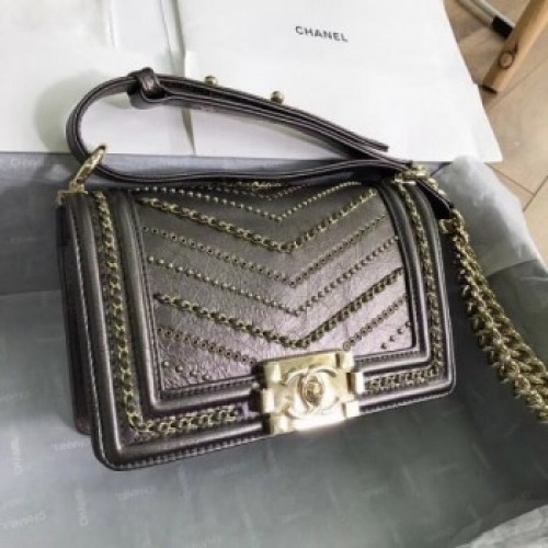 Chanel Metallic Crumpled Calfskin Small Boy Chanel Bag A67085 2018(Gold-Tone Metal) Collection AQ02727 Chanel Metallic Crumpled Calfskin Small Boy Chanel Bag A67085 2018(Gold-Tone Metal) Collection AQ02727