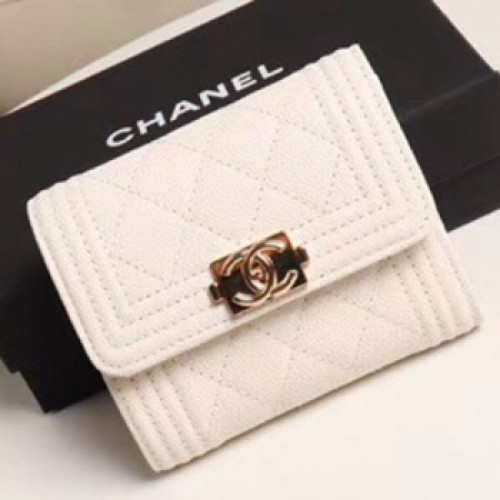 Chanel Quilted Grained Calfskin Boy Small Flap Wallet A81996 White 2019 Collection AQ04104