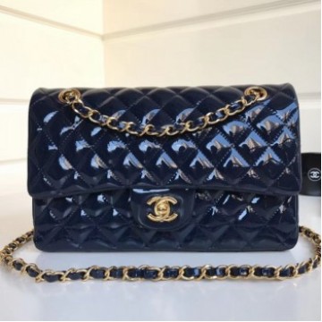 Chanel Patent Calfskin Medium Classic Flap Bag A1112 Deep BlueGold Hardware Collection AQ01222 Chanel Patent Calfskin Medium Classic Flap Bag A1112 Deep BlueGold Hardware Collection AQ01222