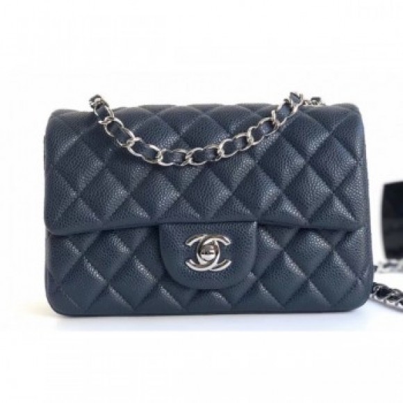 Chanel Caviar Leather Small Classic Flap Bag A1116 Navy Blue/Silver AQ02270 Chanel Caviar Leather Small Classic Flap Bag A1116 Navy Blue/Silver AQ02270